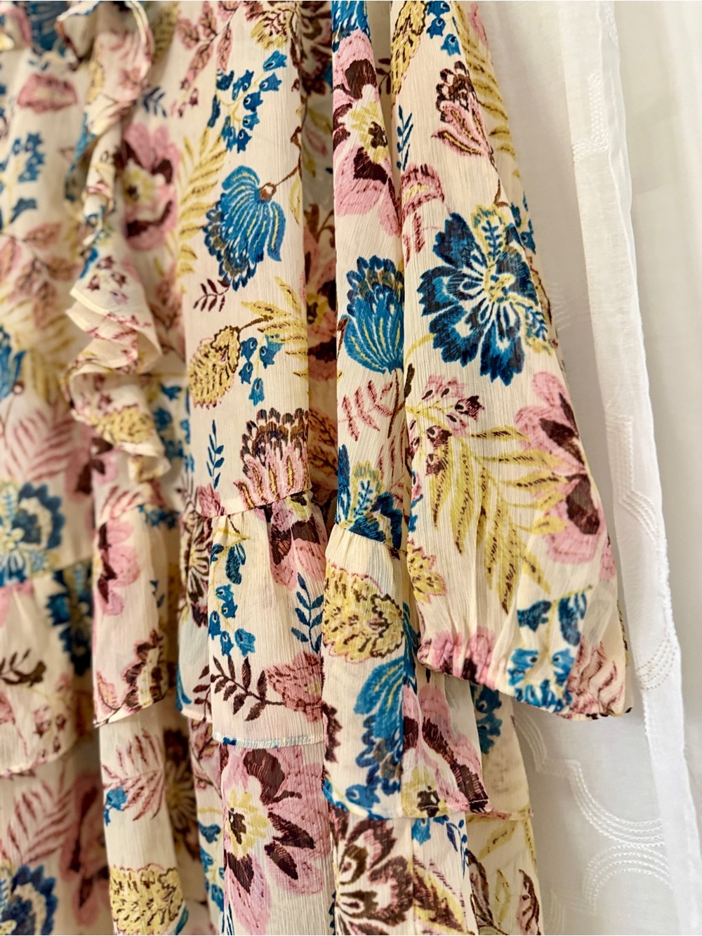LOFT Floral Sheer Ruffle Hem Tunic Blouse Large - Picture 11 of 16